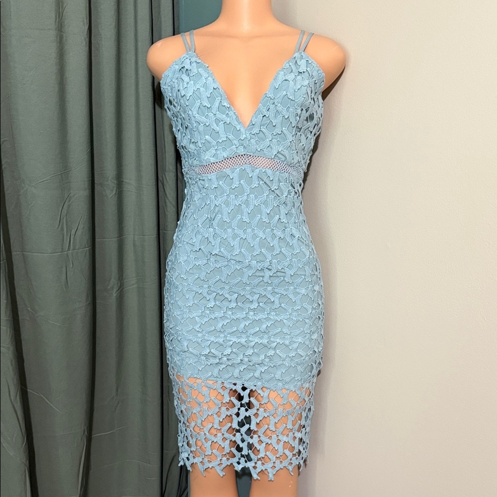Charlotte Russe Baby Blue Lace Bodycon Midi Dress | Size Small